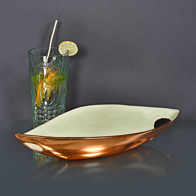 Decorative Metal Enamel Leaf Platter-Pastel Green