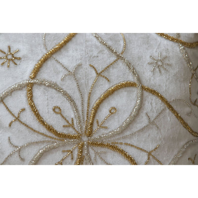White and Gold Embroidered Square Cushion (Including Filler)