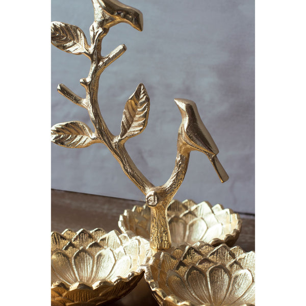 Ornamental Tri-bird Mukhvas-Tray/Snacker-Gold