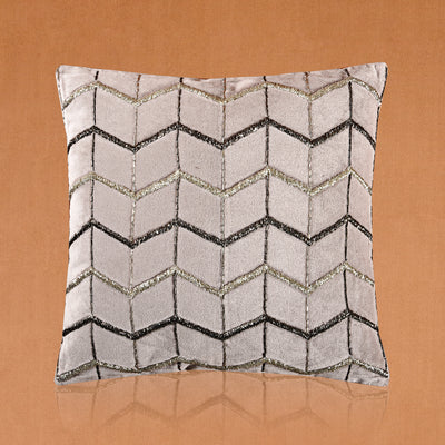 Embroidered Square Cushion - Silver (Including Filler)