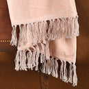 Blush Pink Natural Fabric Tasseled Throw