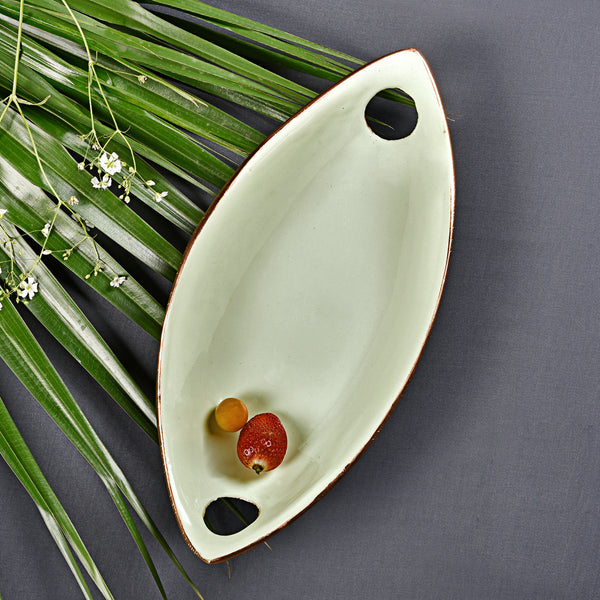 Decorative Metal Enamel Leaf Platter-Pastel Green