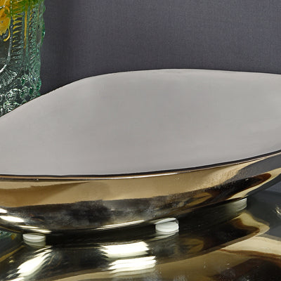 Decorative Metal Enamel Leaf Platter-Grey