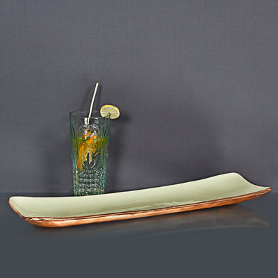 Pastel Green Metal Enamel Fusion Elongated Platter