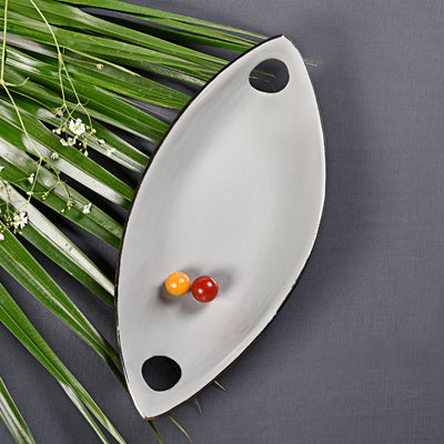 Decorative Metal Enamel Leaf Platter-Grey